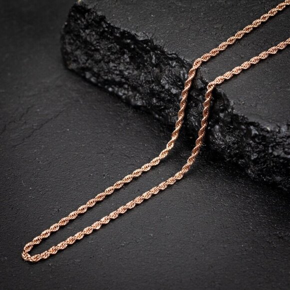 Solid Rose Gold Plated 316 Stainless Steel 3MM Twist Rope Chain Necklace - Picture 6 of 6